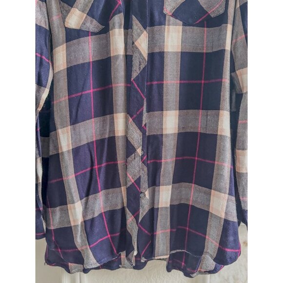 Sandra Ingrish Hunter Plaid Long-sleeve Button-down Shirt Women Blue M - Picture 9 of 13